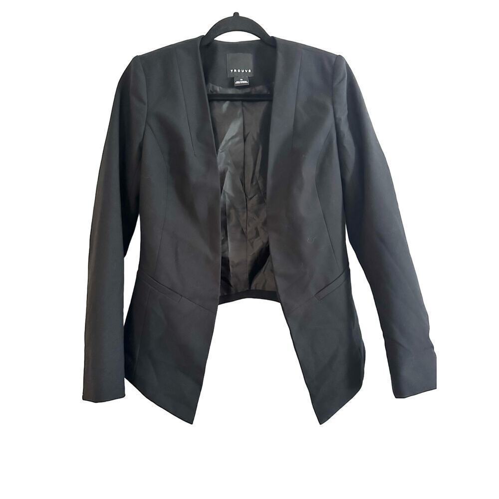 TROUVE Black Open Front Waterfall Blazer Jacket Office Siren - Women’s Sz XS